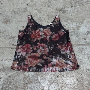 Tribal Bohemian Elegant Floral Sequin Tank Top Medium